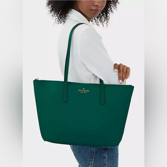 NWT Kate Spade Kitt The Little Better Nylon Large Top Zip Tote in Deep Jade - Picture 2 of 8